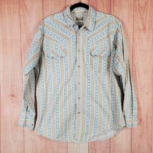 Vintage Express Rider Western Shirt Mens Sz Large Foral Aztec Pearl Snap Buttons